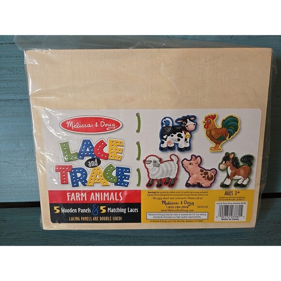 Melissa & Doug Lace and Trace Farm Animals Educational Toy Wooden Toddler - Picture 2 of 13